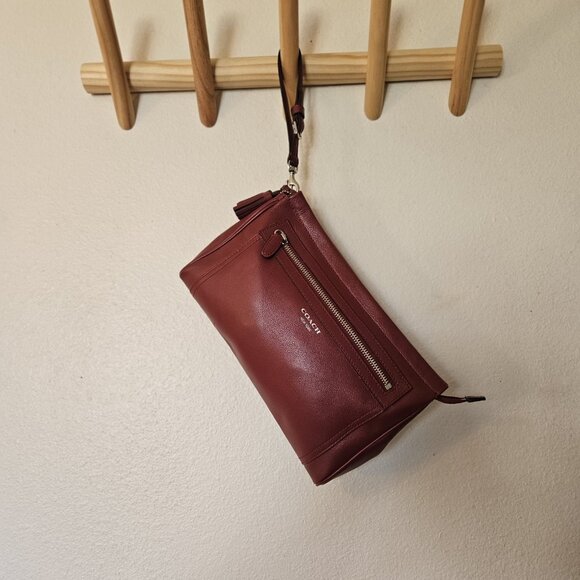 Coach Legacy Leather Clutch Wristlet Deep Port Wine Red Tassel Bag - Picture 8 of 16